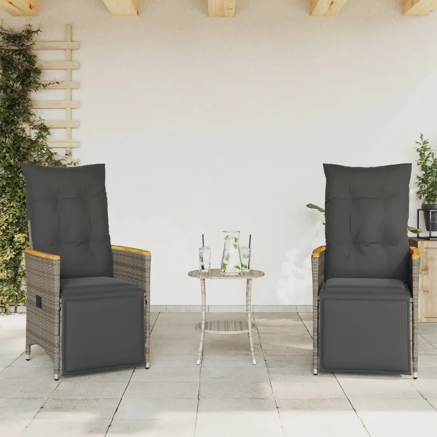Ensemble de bistro 3 pcs avec coussins gris résine tressée - 3