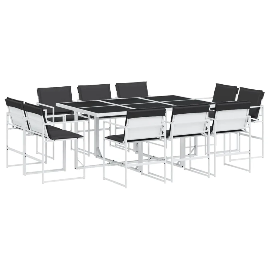 Ensemble à manger de jardin avec coussins 11pcs blanc textilène - 2