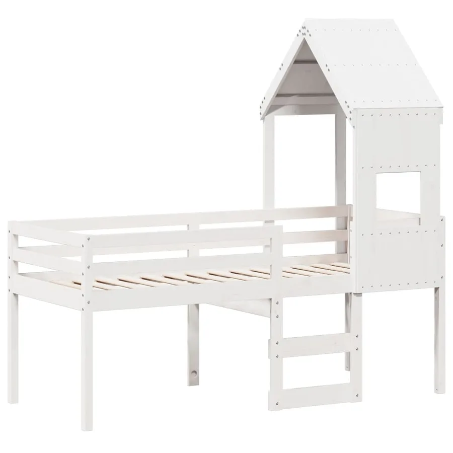 Lit haut sans matelas blanc 90x190 cm bois de pin massif - 3