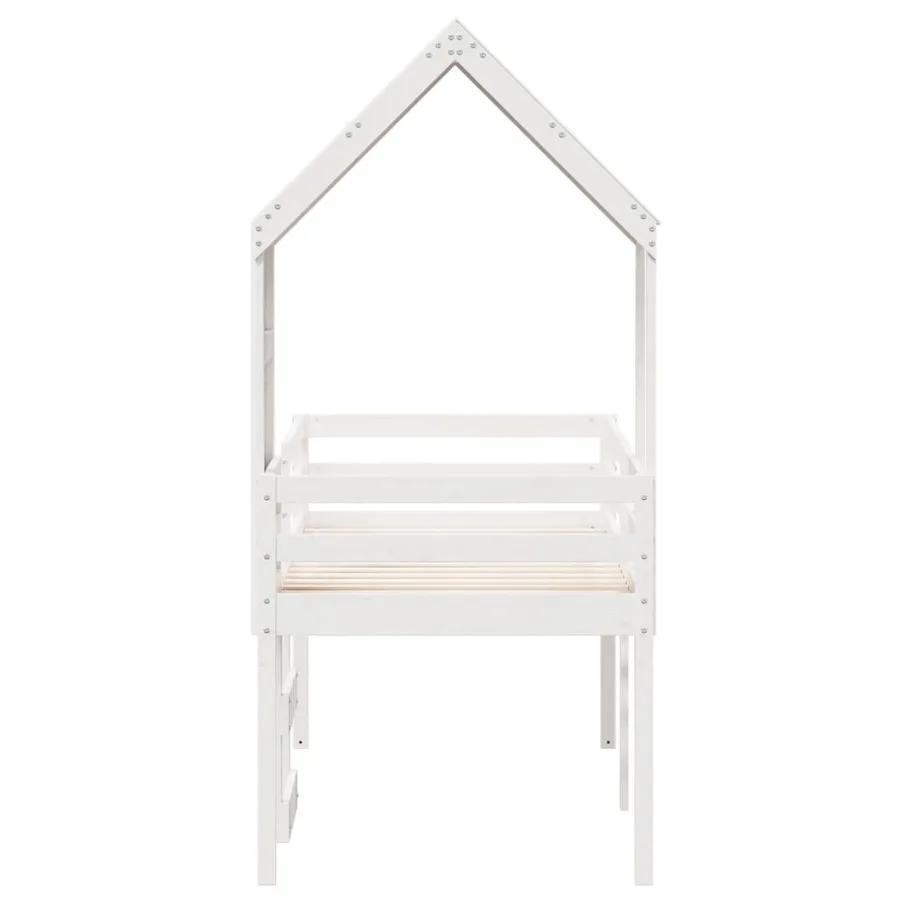 Lit haut sans matelas blanc 90x190 cm bois de pin massif - 7