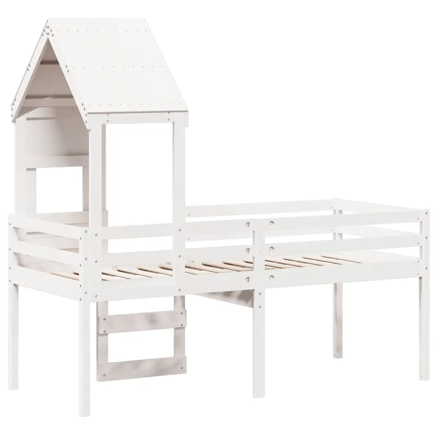 Lit haut sans matelas blanc 90x190 cm bois de pin massif - 8