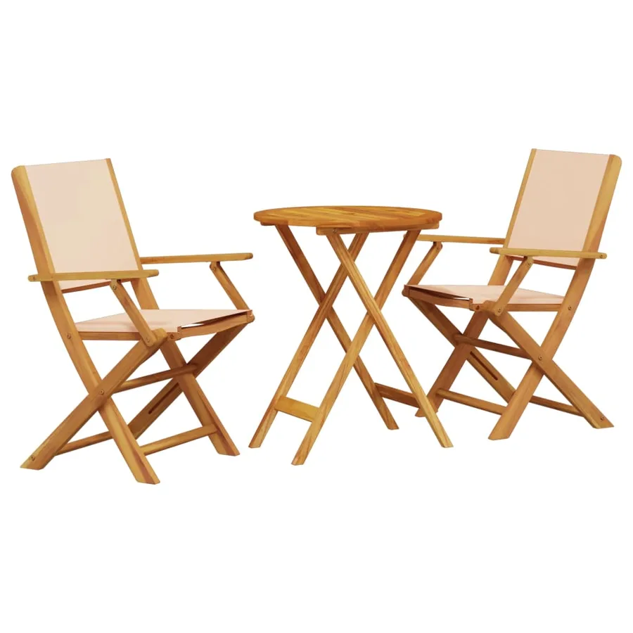 Ensemble de bistro 3 pcs beige tissu et bois massif - 2
