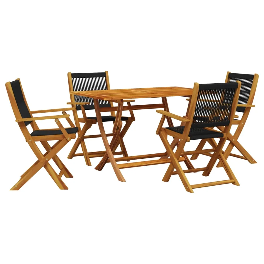 Ensemble à manger de jardin 5pcs noir polypropylène bois massif - 2
