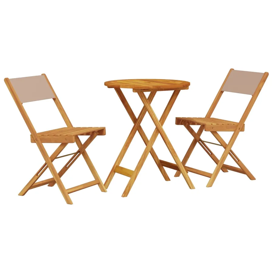 Ensemble de bistro 3 pcs taupe tissu et bois massif - 2