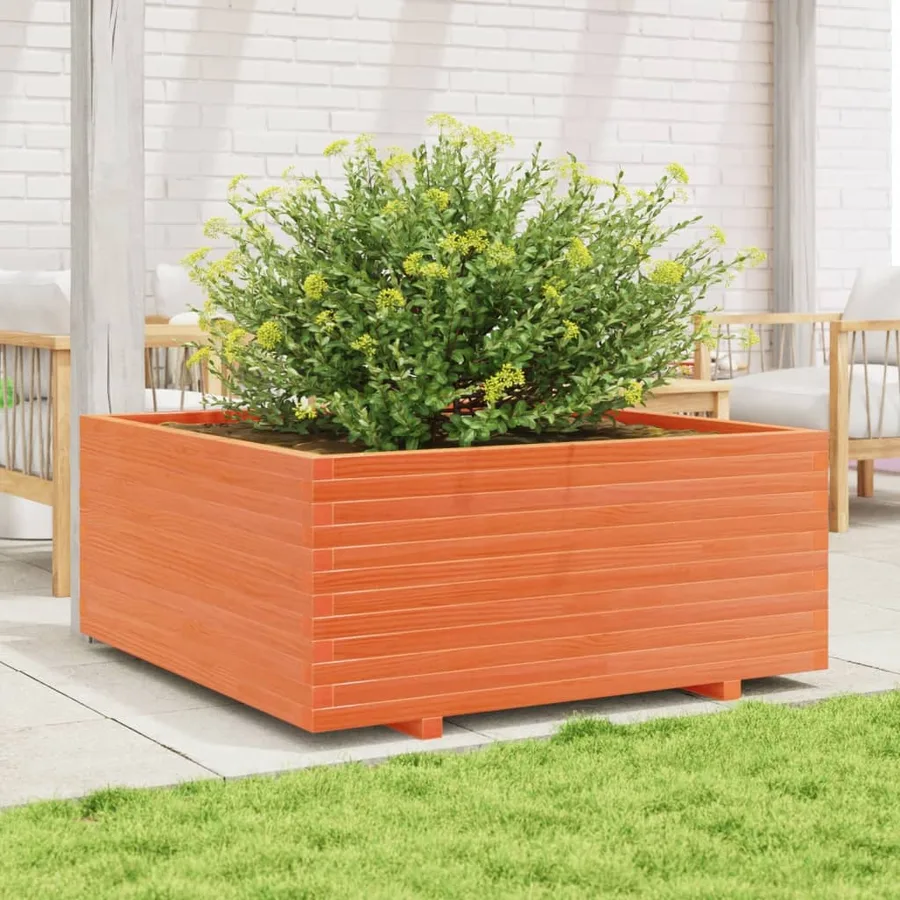 Jardinière cire marron 110x110x49,5 cm bois de pin massif - 3
