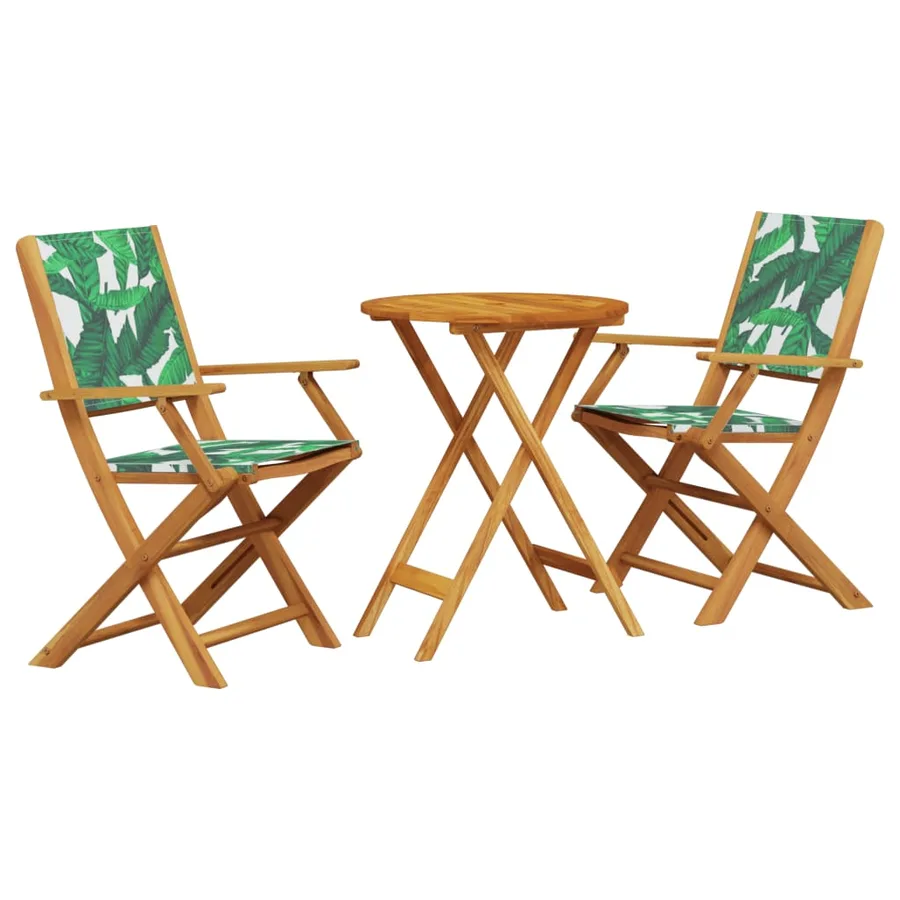 Ensemble de bistro 3 pcs motif de feuilles tissu et bois massif - 2