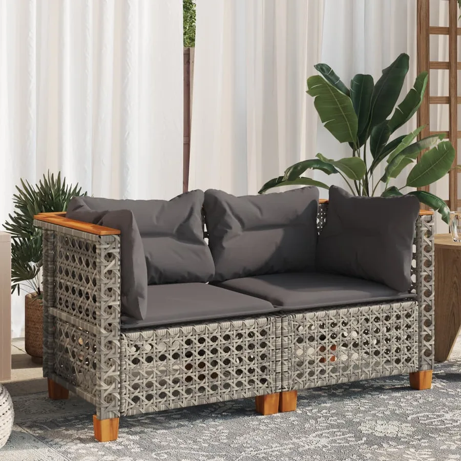Canapés d'angle de jardin et coussins 2 pcs gris résine tressée - 3