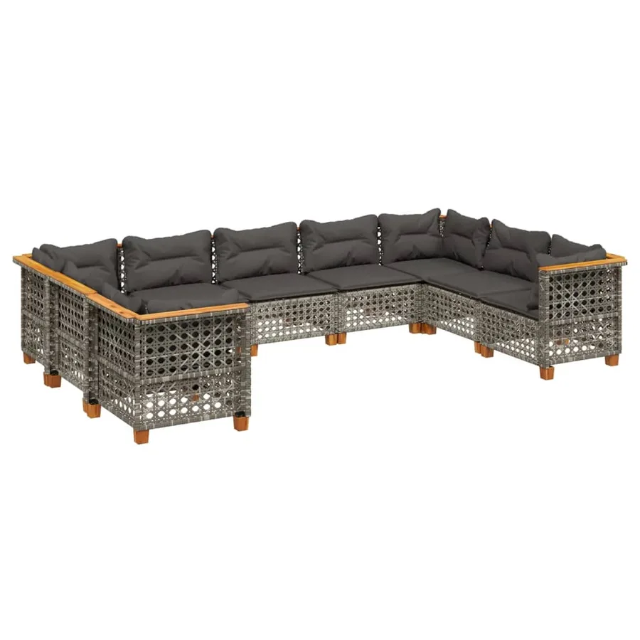 Salon de jardin 9 pcs avec coussins gris résine tressée - 2