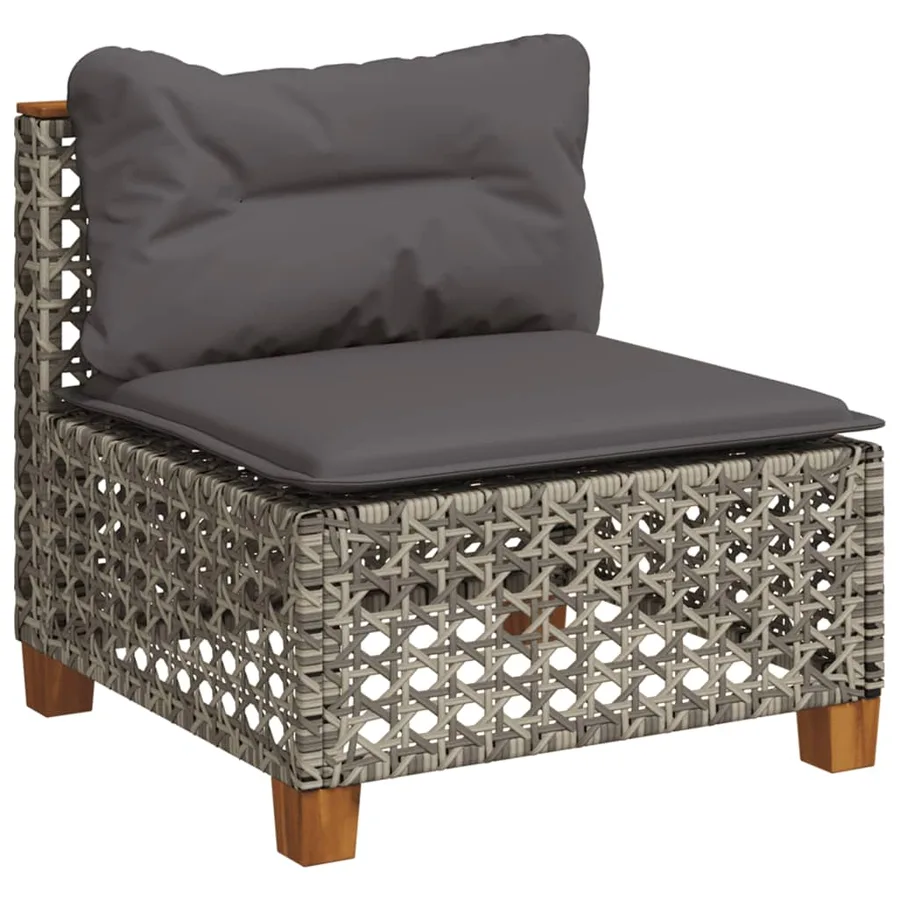 Salon de jardin 9 pcs avec coussins gris résine tressée - 3