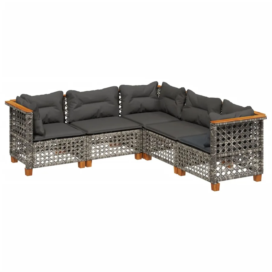 Salon de jardin 5 pcs avec coussins gris résine tressée - 2