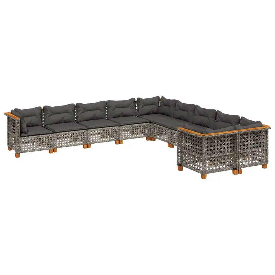 Salon de jardin avec coussins 10 pcs gris résine tressée - 2