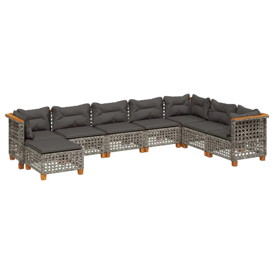 Salon de jardin 8 pcs avec coussins gris résine tressée - 2