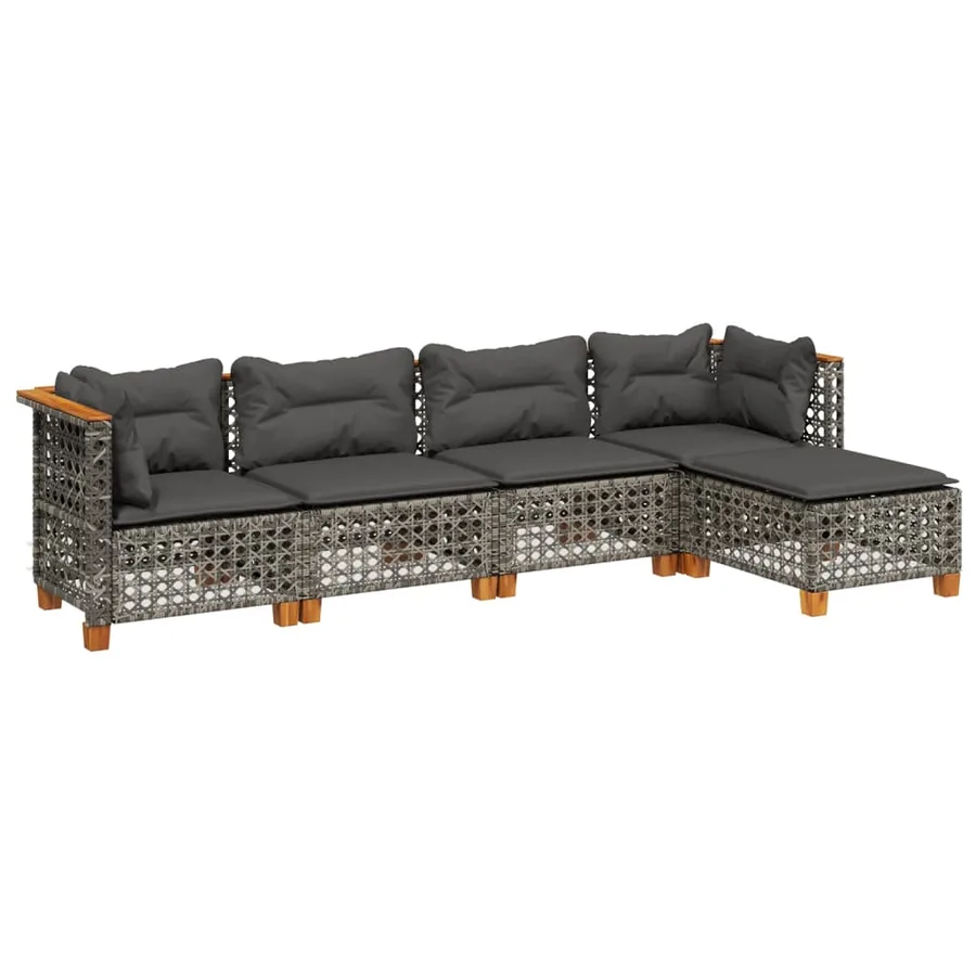 Salon de jardin 5 pcs avec coussins gris résine tressée - 2