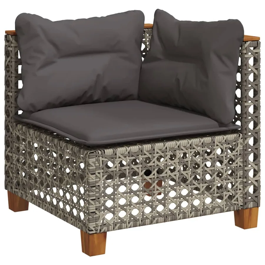 Salon de jardin 5 pcs avec coussins gris résine tressée - 4