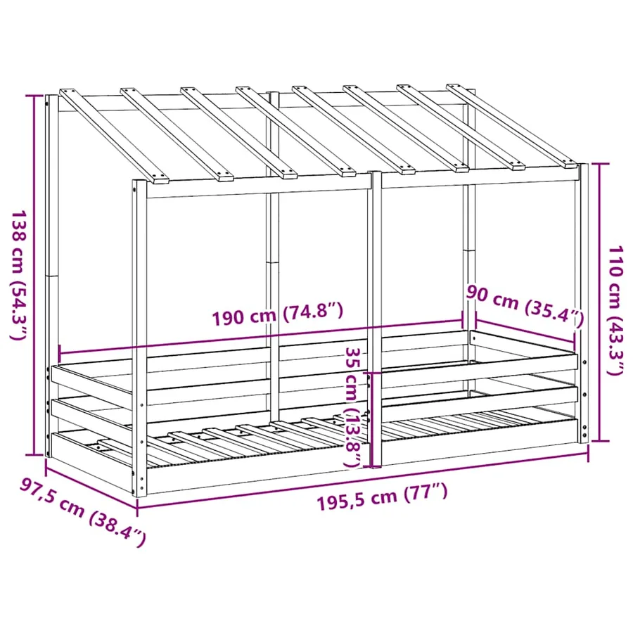 Lit pour enfants sans matelas 90x190 cm bois pin massif - 9