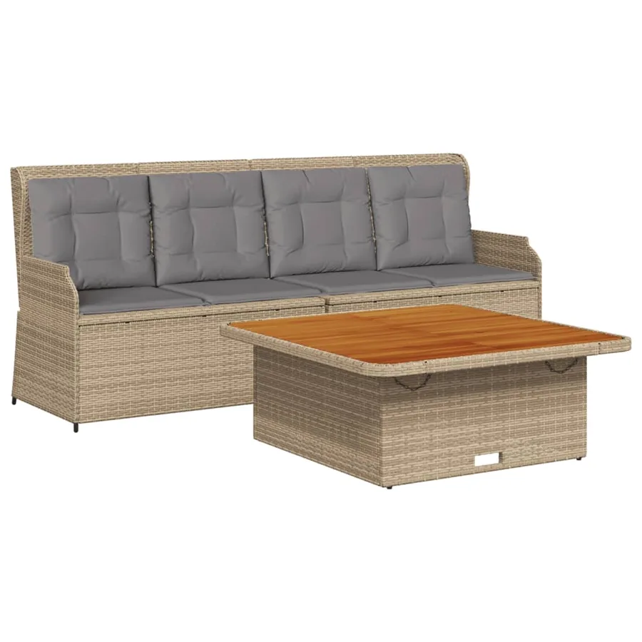 Salon de jardin avec coussins 3 pcs beige résine tressée - 2