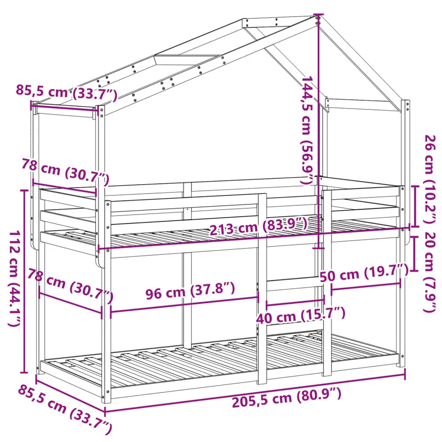 Lit superposé sans matelas 80x200 cm bois de pin massif - 12