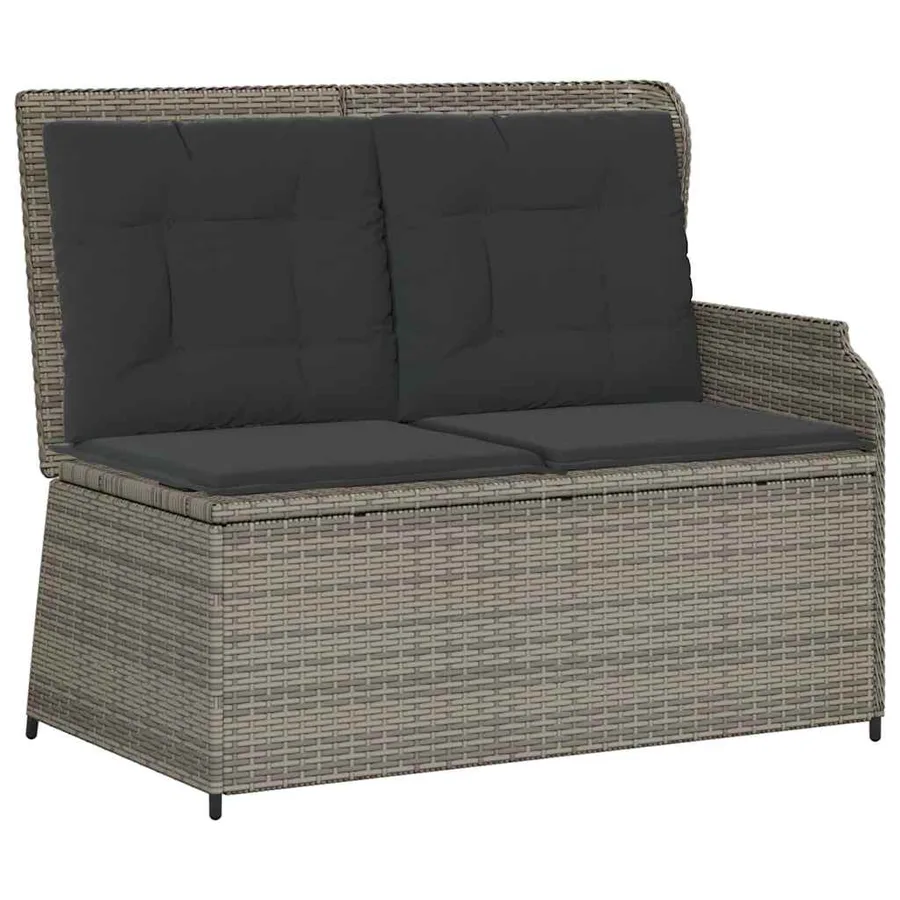 Banc inclinable de jardin avec coussins gris résine tressée - 2