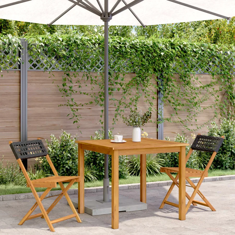 Chaises de bistrot lot de 2 noir bois massif d'acacia et rotin - 3