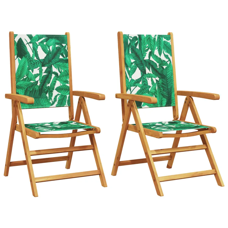 Chaises de jardin lot de 2 motif de feuilles acacia et tissu - 2