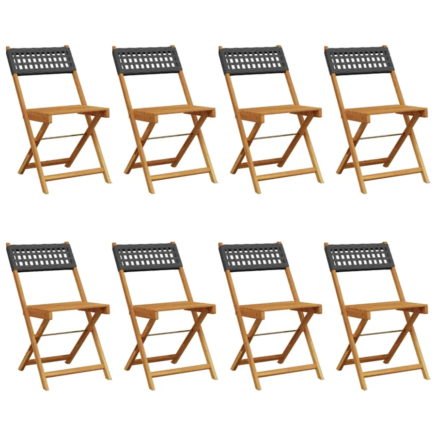 Chaises de jardin pliantes lot de 8 noir poly rotin bois massif - 2