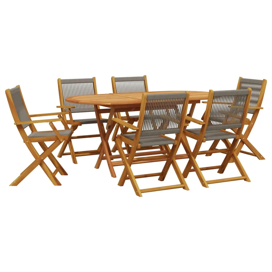 Ensemble à Manger de jardin 7pcs gris polypropylène bois massif - 2