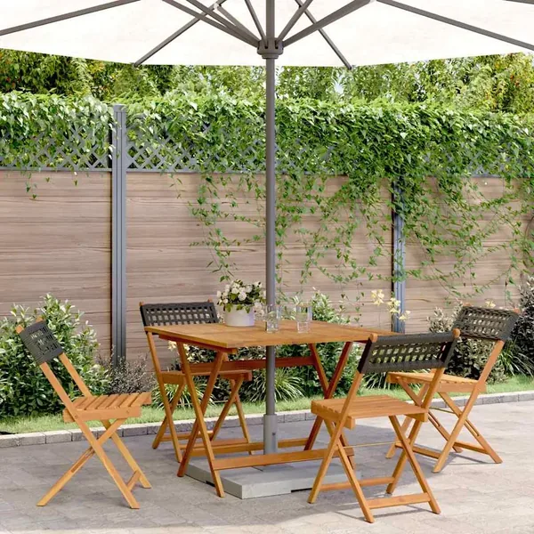 Ensemble à manger de jardin 5 pcs résine tressée et bois massif