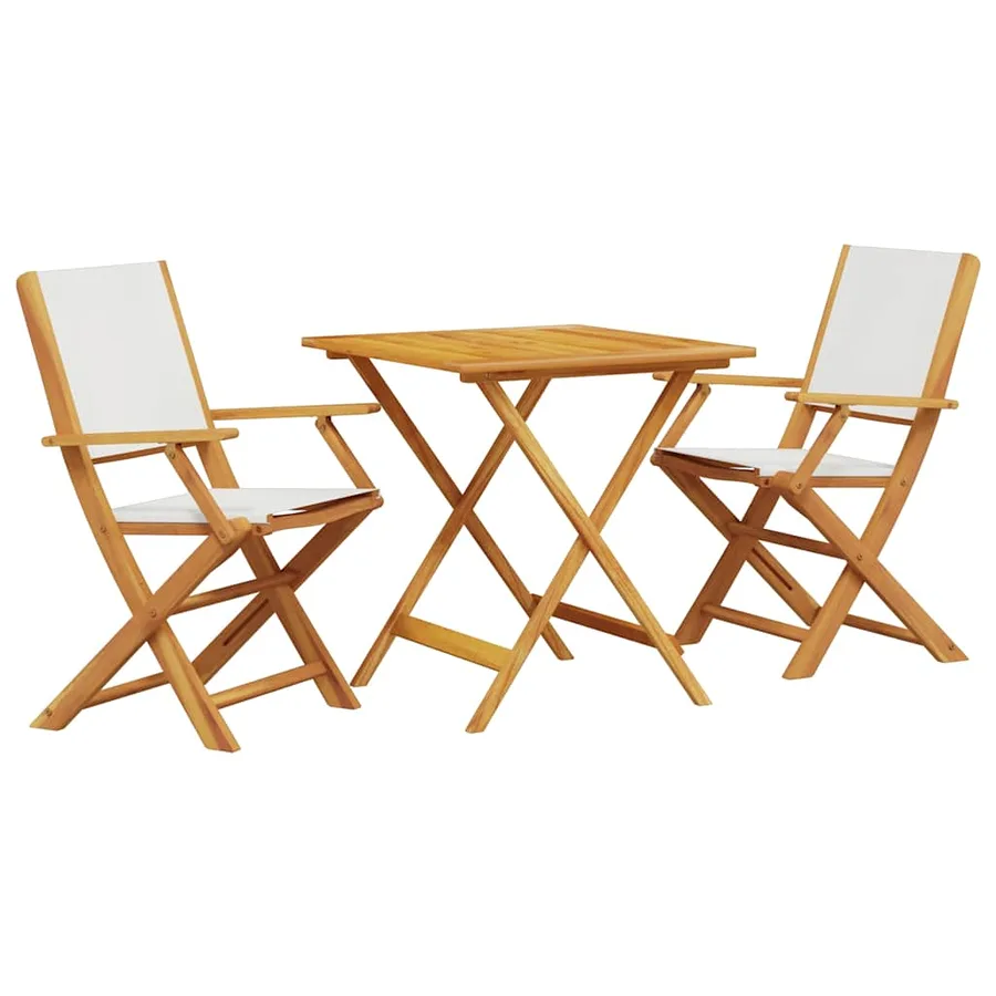Ensemble de bistro 3 pcs blanc crème tissu et bois massif - 2