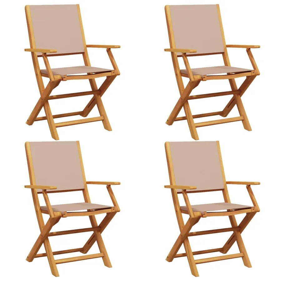Chaises de jardin pliantes lot de 4 taupe tissu et bois massif - 2