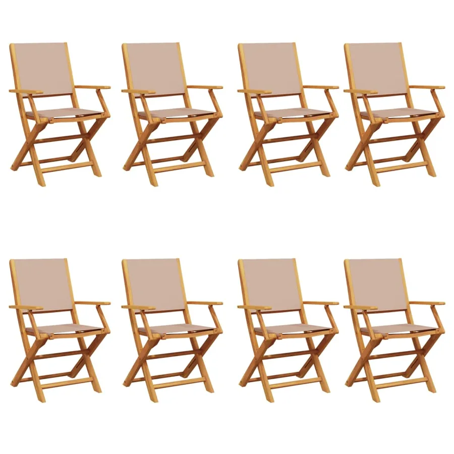 Chaises de jardin pliantes lot de 8 taupe tissu et bois massif - 2
