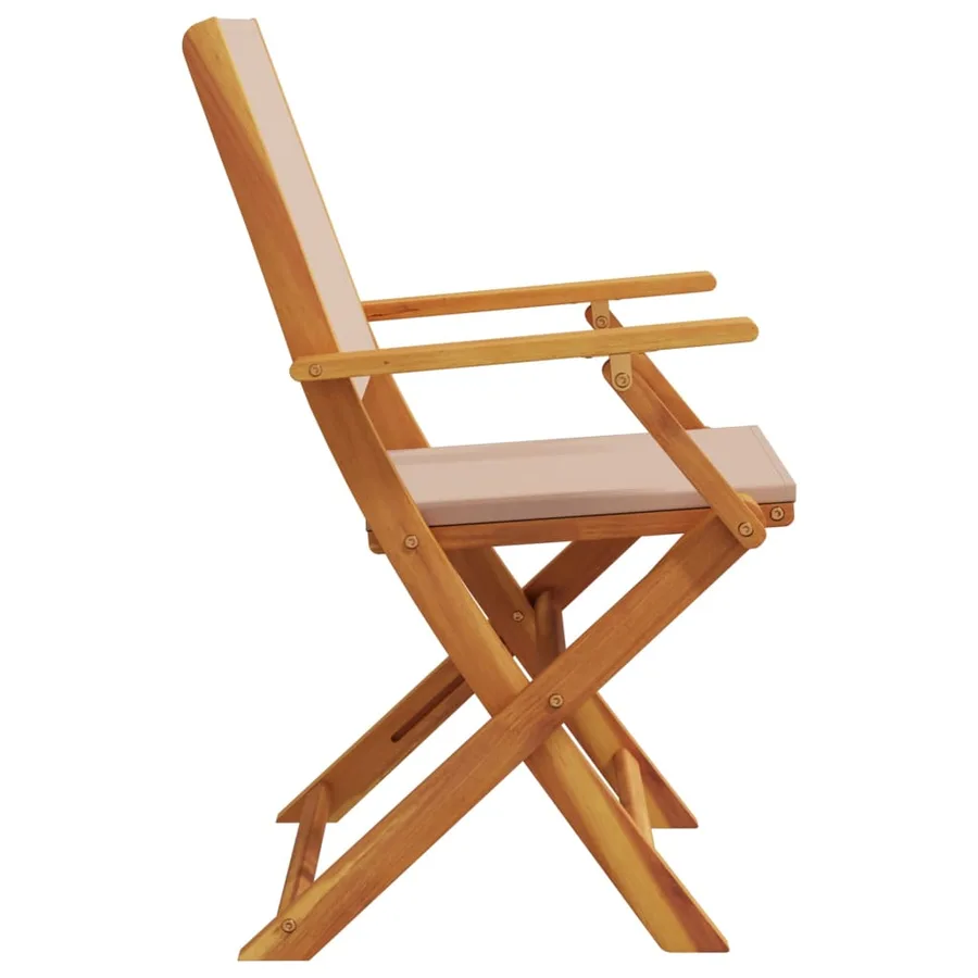 Chaises de jardin pliantes lot de 8 taupe tissu et bois massif - 5