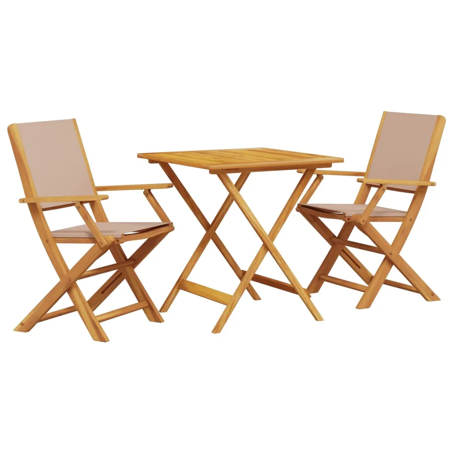 Ensemble de bistro 3 pcs taupe tissu et bois massif - 2