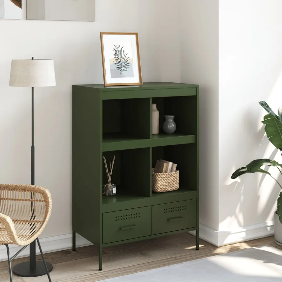 Buffet haut vert olive 68x39x101,5 cm acier - 3