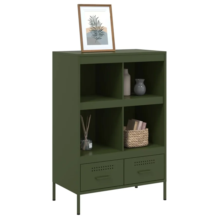 Buffet haut vert olive 68x39x101,5 cm acier - 4