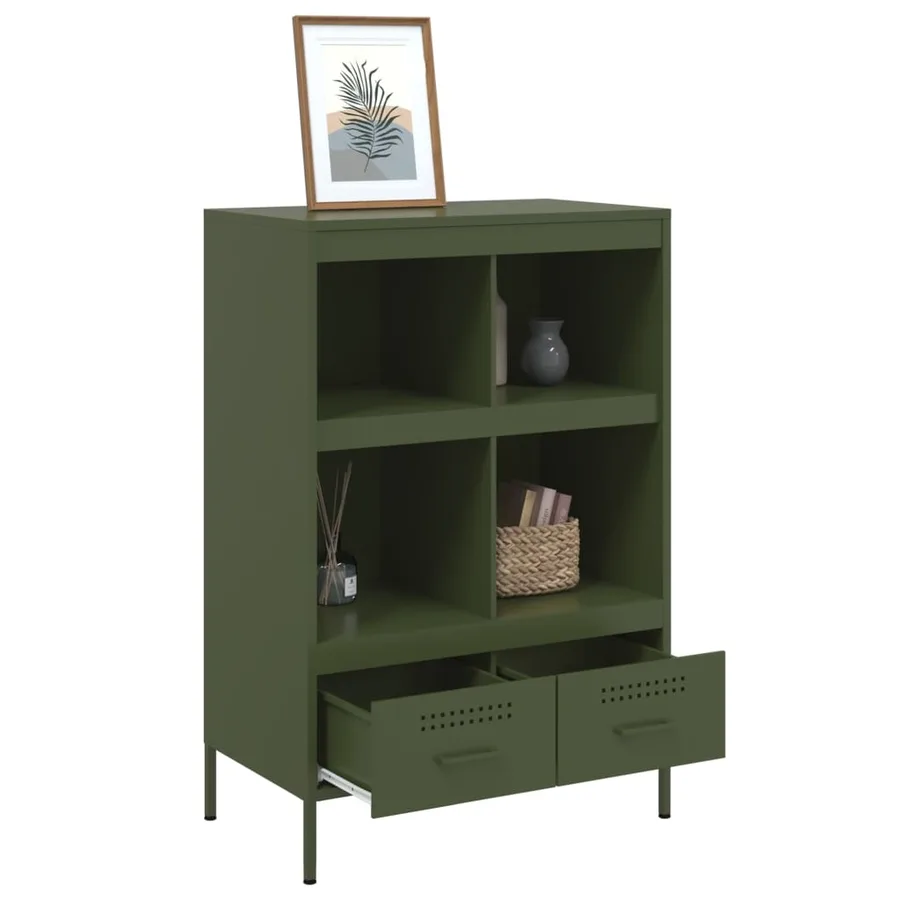 Buffet haut vert olive 68x39x101,5 cm acier - 5