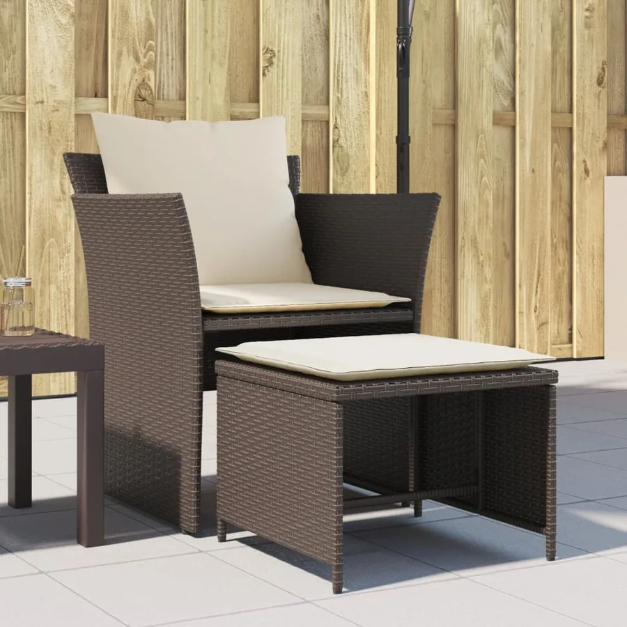Chaise de jardin avec tabouret marron résine tressée