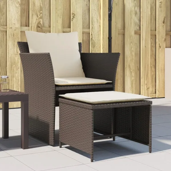 Chaise de jardin avec tabouret marron résine tressée