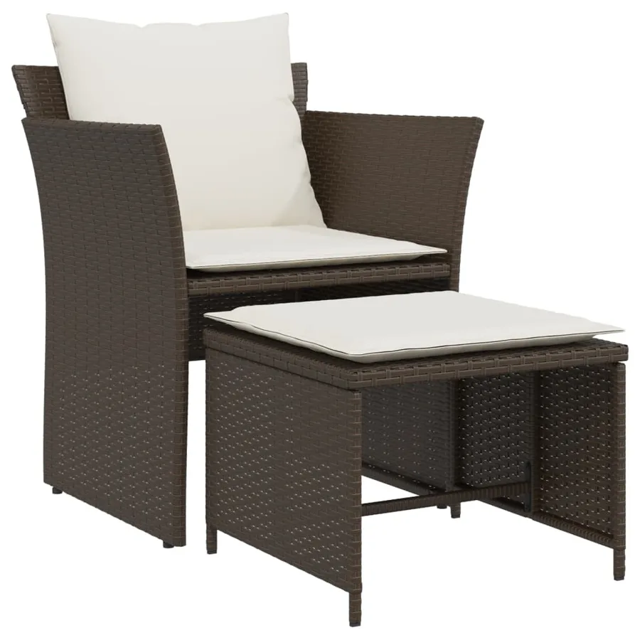 Chaise de jardin avec tabouret marron résine tressée - 2