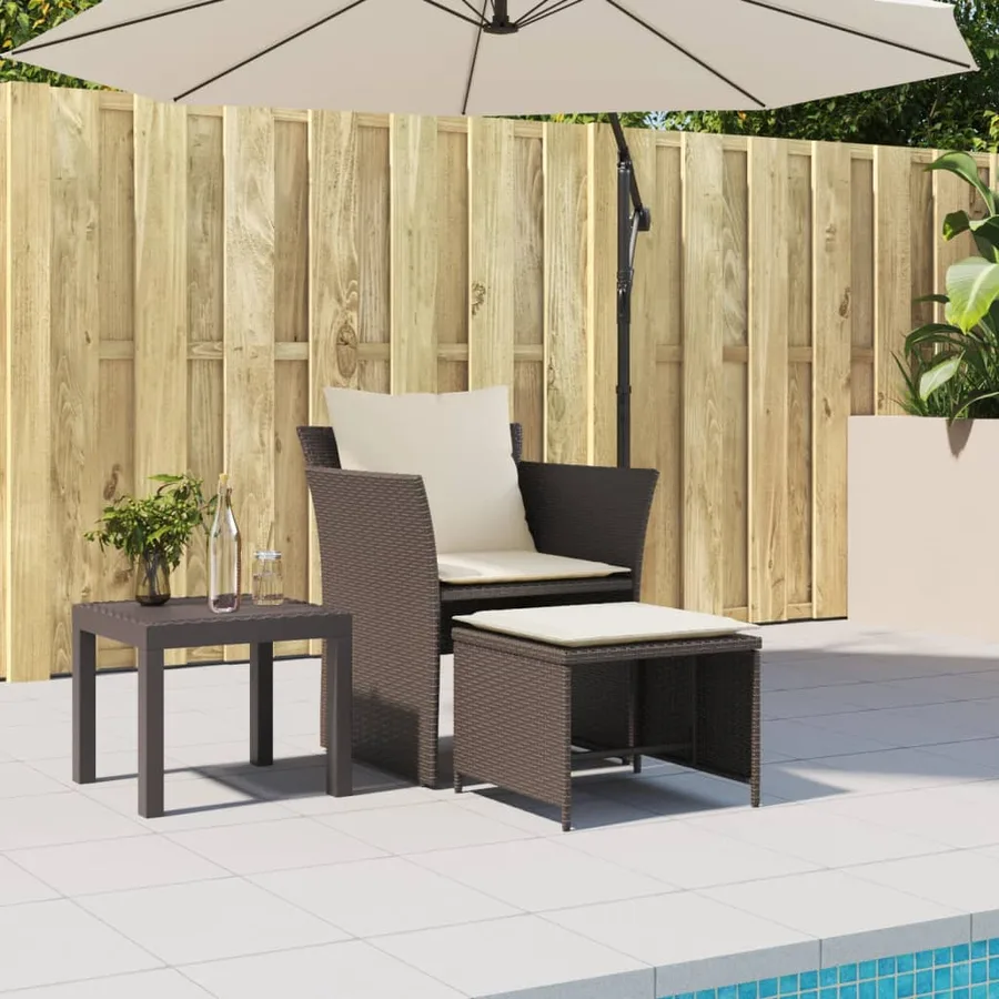 Chaise de jardin avec tabouret marron résine tressée - 3