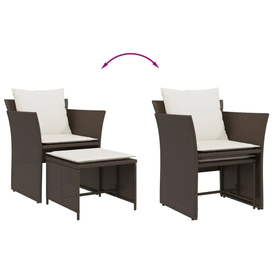 Chaise de jardin avec tabouret marron résine tressée - 8