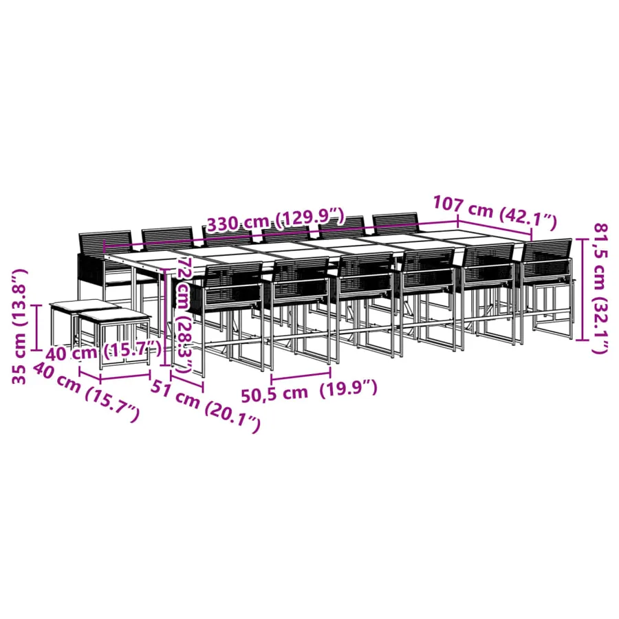 Ensemble à manger de jardin 17 pcs coussins noir résine tressée - 11