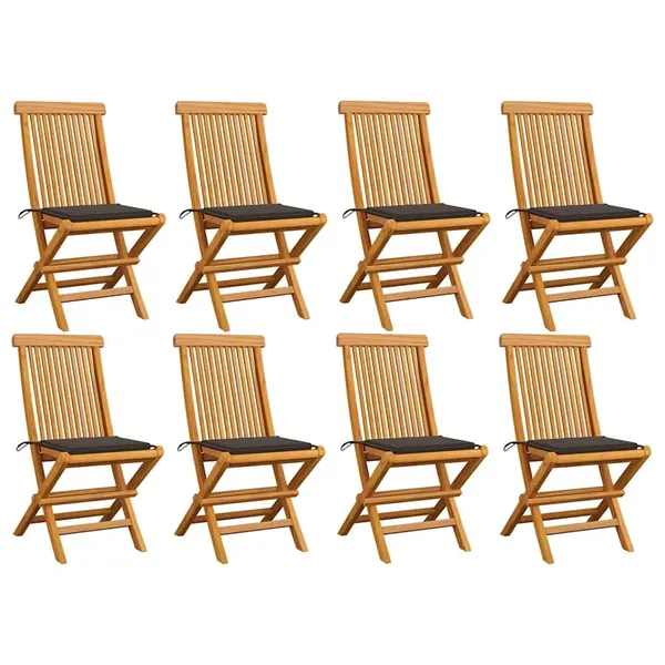 Chaises de jardin et coussins taupe lot de 8 Bois teck massif