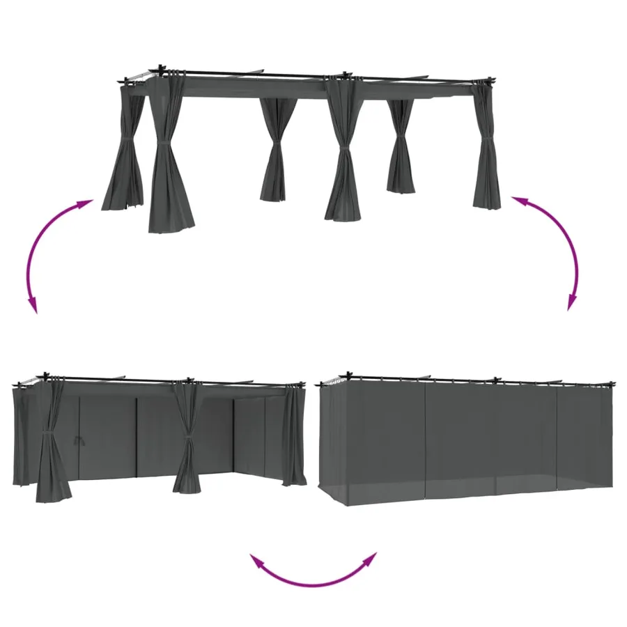 Tonnelle avec rideaux anthracite 6x3 m acier - 3