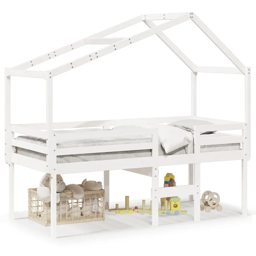 Lit haut sans matelas blanc 75x190 cm bois de pin massif - 2