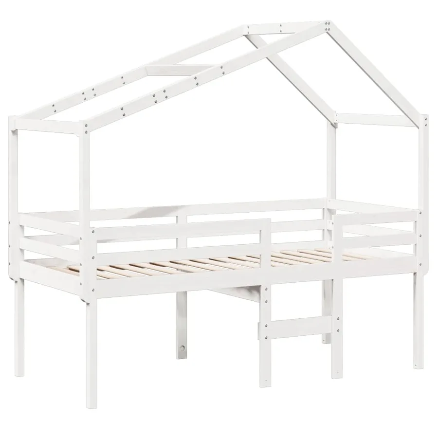 Lit haut sans matelas blanc 75x190 cm bois de pin massif - 3