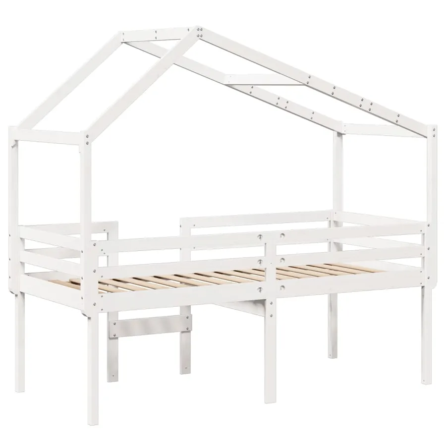 Lit haut sans matelas blanc 75x190 cm bois de pin massif - 8