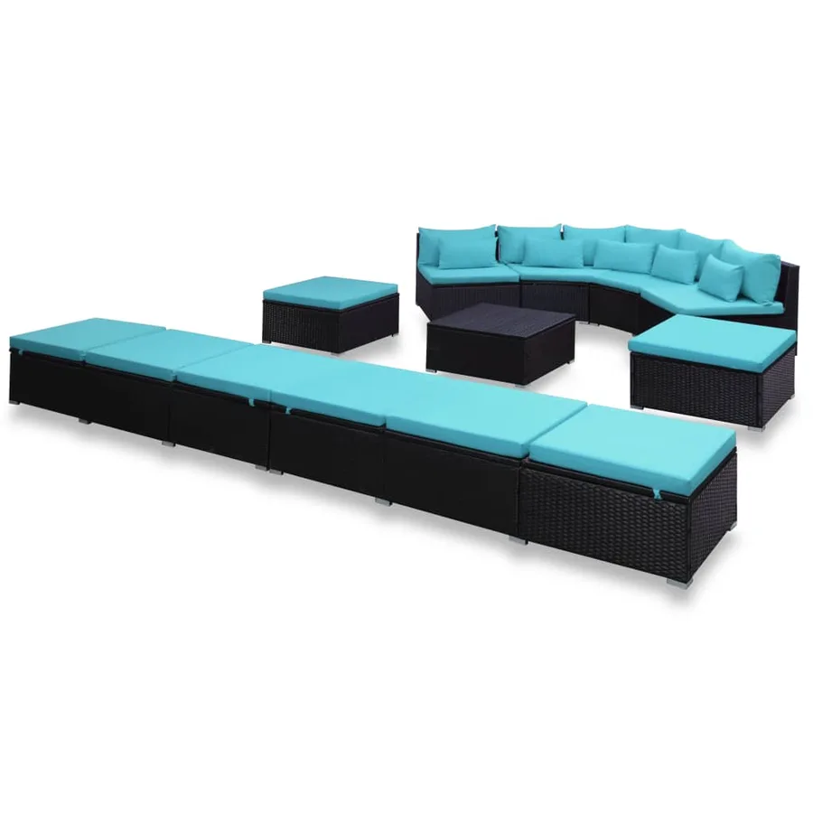 Salon de jardin 9 pcs avec coussins résine tressée bleu - 4
