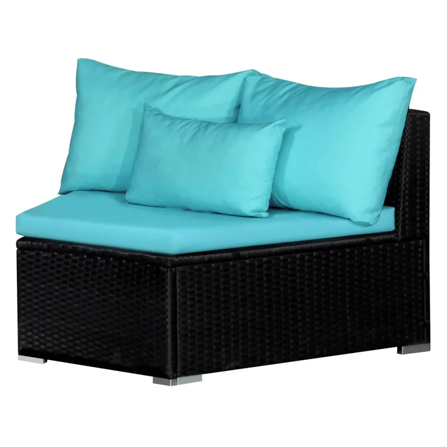 Salon de jardin 9 pcs avec coussins résine tressée bleu - 5