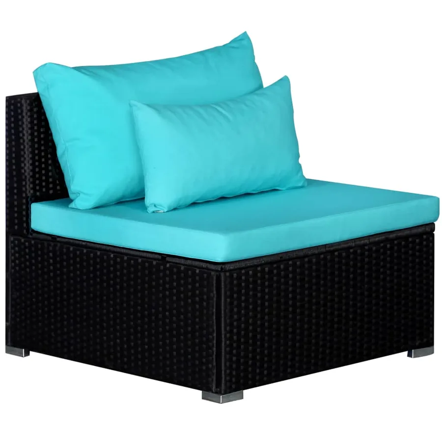 Salon de jardin 9 pcs avec coussins résine tressée bleu - 6
