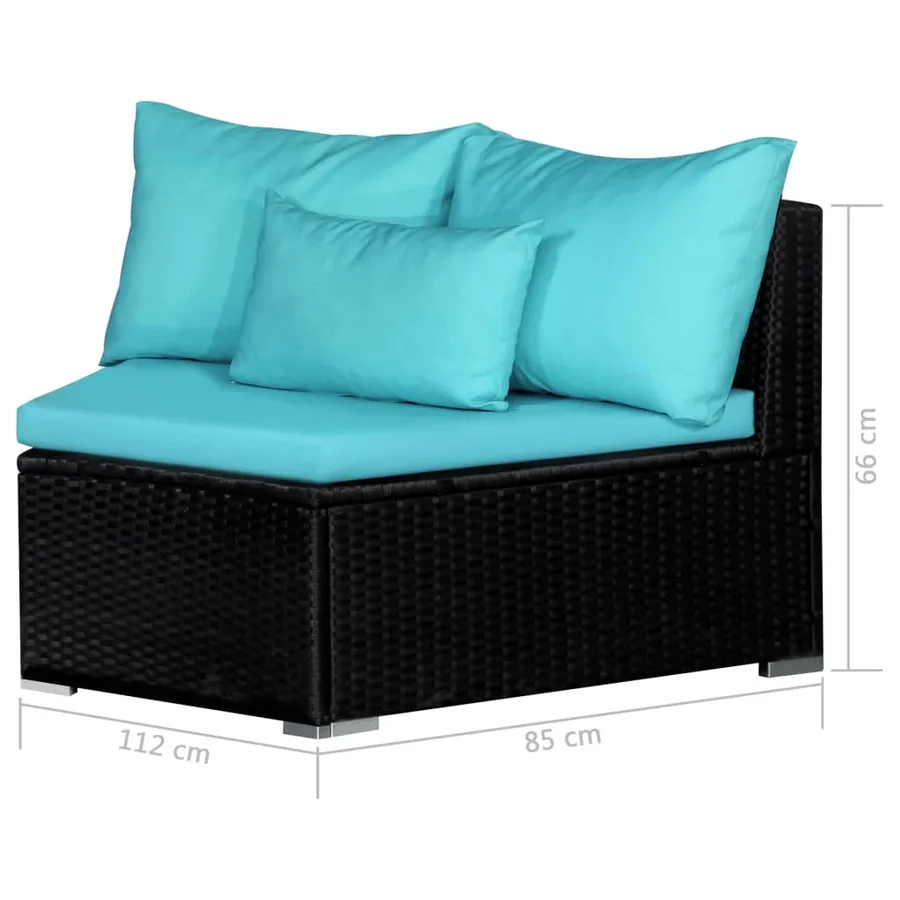 Salon de jardin 9 pcs avec coussins résine tressée bleu - 9
